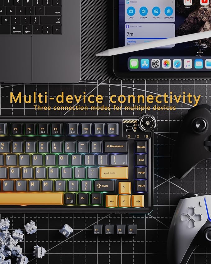 AU75 Wireless Mechanical Keyboard, x Aula 75% Hot-Swappable RGB Gaming Keyboard with Multi-Device Connectivity, Customizable LED Backlit, Knob Control, PBT Keycaps for Windows, Mac, PC, Tablet