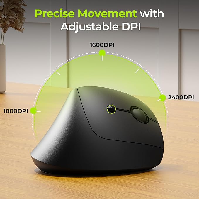 seenda Ergonomic Mouse Wireless, MOU200 Bluetooth Vertical Mouse - 3 Multi-Device Connectivity,1000/1600 /2400 DPI, Ergo Optical Mice for Windows, Mac OS, Computer/PC/Laptop, Black