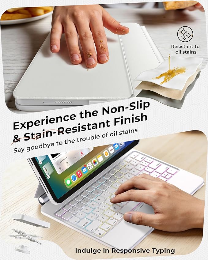 SIBEITU for iPad Air 11 Inch Case with Keyboard M4/M3/M2 (2026/2025/2024) & iPad Pro 11” 2018-2022/Air 5th/4th Gen, Detachable Case with Contact Connector, Magnetic Stand, Backlit Keyboard, White