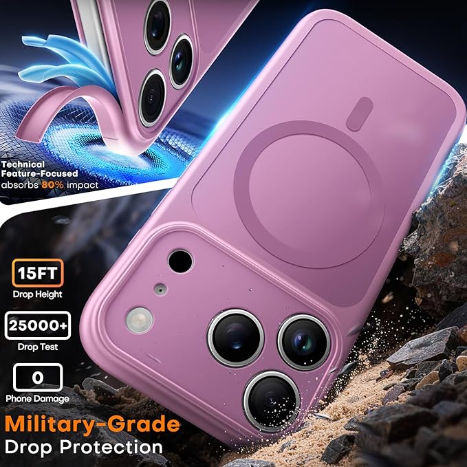TAURI for iPhone 17 Pro Max Case, Compatible with MagSafe, (Full Camera Protection) Camera Control Cover Solid-Color Matte Magnetic 17 Pro Max Phone Case, Lilac Purple
