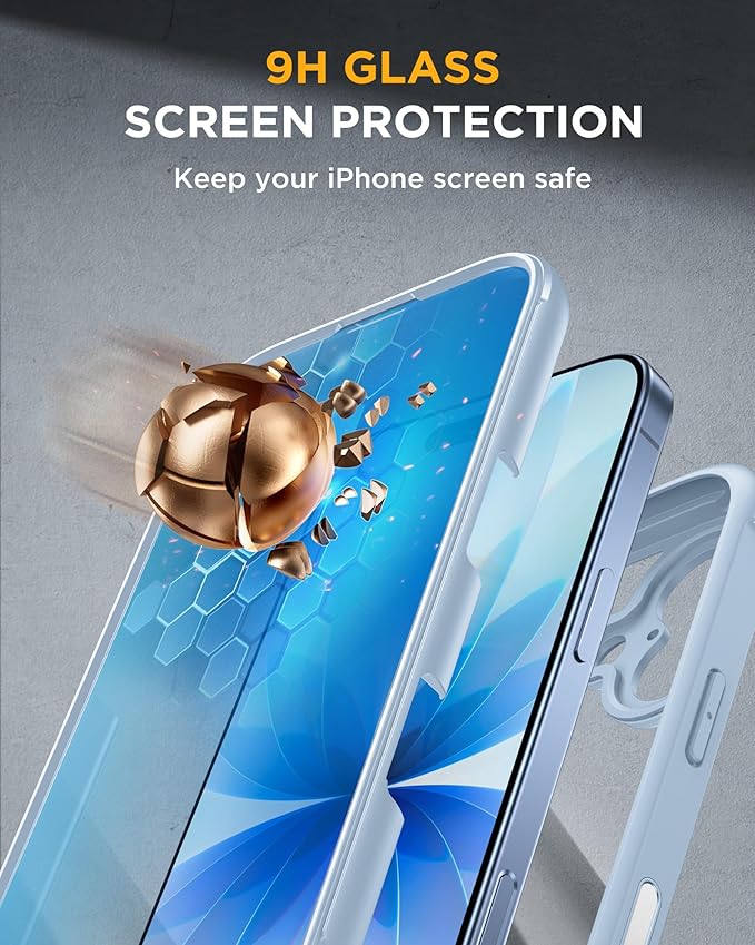 Miracase for iPhone 17 Case 6.3'', Full-Body Military Grade Drop Protection Outdoor Phone case with Built-in Glass Screen &Camera Control,Easy Installation,No Gap,Compatible with MagSafe,Light Blue