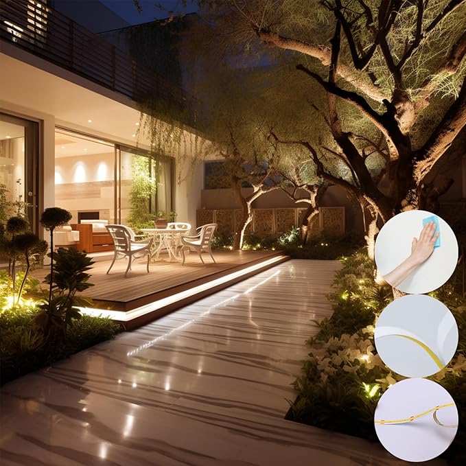 BENLUN 24V Diffused COB LED Strip Light 65.6ft (2 Rolls of 32.8ft), 3000K Warm White Outdoor Milky Silicone Waterproof, 11W/M CRI 93 LED Tape Lights with Power Supply for Bedroom Courtyard