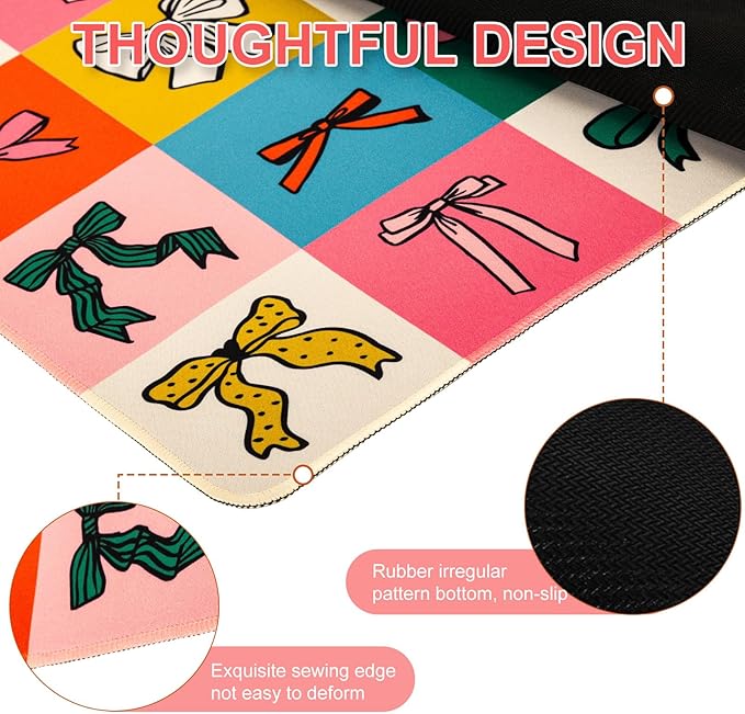 L-SPOUTTO Geometric Bow Desk Mat for Keyboard and Mouse,XXL Large Mouse Pad Non-Slip Keyboard Pad Waterproof Desktop Mat for Laptop Computer Work Game Home Office-Checkered Bow