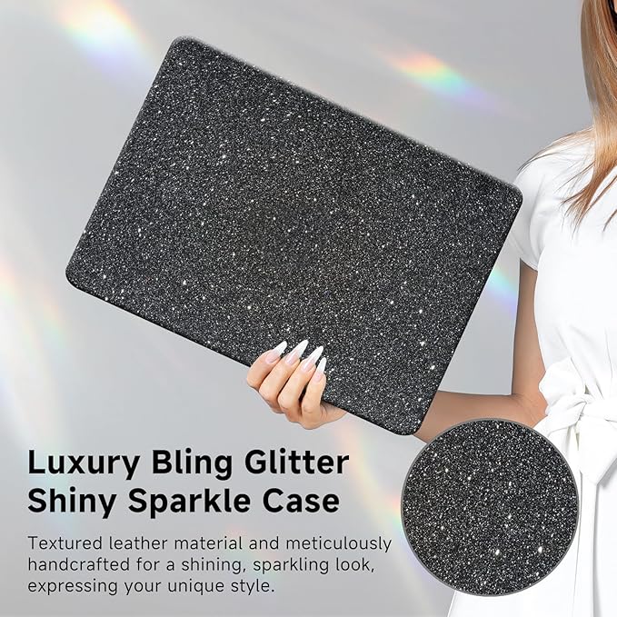 Funut for MacBook Pro 13 inch Case 2025 2024 2023-2016 A2338 M2 M1 A2251 A2289 A2159 A1989 A1708 A1706, Glitter Leather Hard Shell Cover with Keyboard Cover for MacBook Pro 13 Touch Bar, Shiny Gray