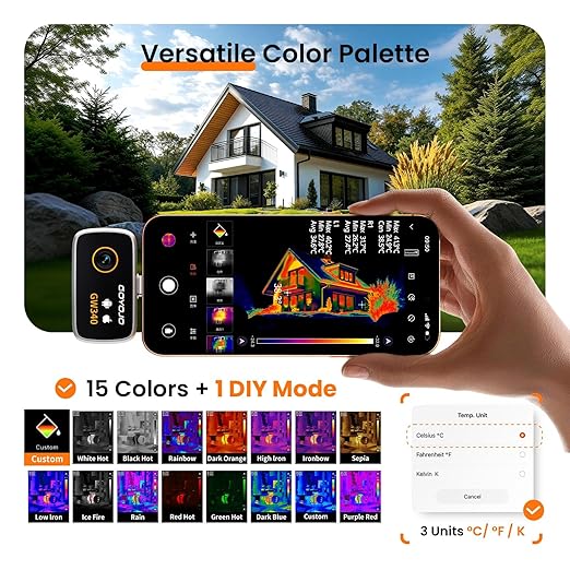 GW340 Thermal Camera for iPhone/Android/Tablet, 512x384 Super IR Resolution, Thermal Imager iOS 17/16/15 Series & iPads USB-C Port, 256x192 IR Resolution Home Inspection, HVAC, Automotive -4°F~752°F