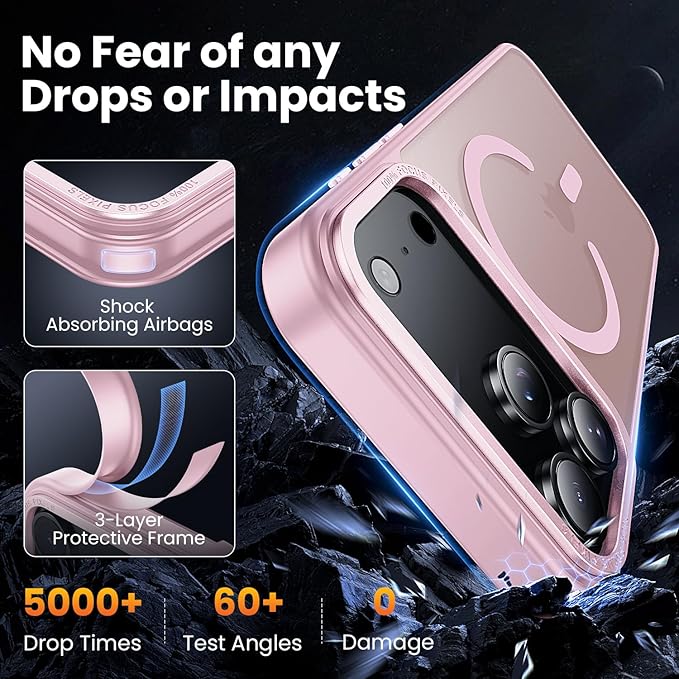 for iPhone 17 Pro Case with 2X Screen Protectors [Compatible with MagSafe] Military Grade Drop Protection Skin Feeling Cover Shockproof Slim Fit iPhone 17 Pro Phone Case 6.3 inch,Light Pink