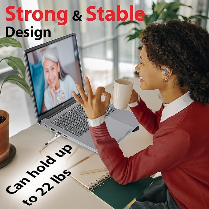 Travel Depot Portable Laptop Stand, Foldable Laptop Stand for Desk and Travel, Ergonomic 6-Level Angle Adjustable Computer Riser, Compact ABS Holder Compatible with All Lap Tops and iPad (10-15.6")
