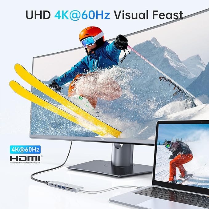 USB C Hub HDMI Adapter for MacBook Pro/Air, 7 in 1 USBC Dongle with HDMI, microSD/SD Card Reader, USB C Data Port,100W PD, and 2 USB 3.0 Compatible for MacBook Pro/Air, Dell XPS, Lenovo Thinkpad.