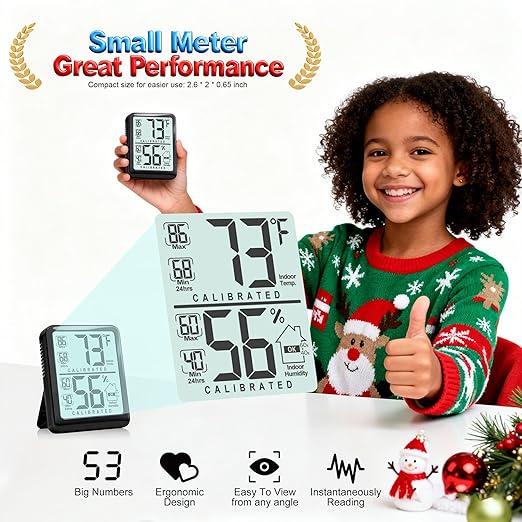 Antonki Room Thermometer, Digital Small Hygrometer Indoor Thermometer Humidity Gauge, Temperature Humidity Meter with Max/Min Record Monitor Sensor for Home, Plants - Battery Included