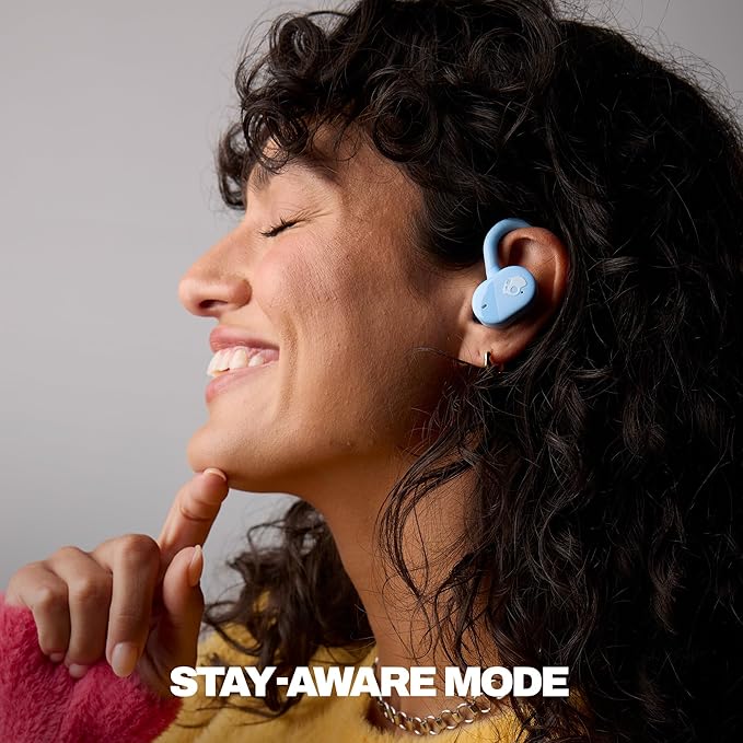 Skullcandy Push Play Active Wireless Earbuds, Bluetooth Headphones, Noise Isolating Fit, 34 Hrs Battery, Secure-Fit Over-Ear Hanger, Sweat Water Resistant, Microphone for iPhone Android - Preppy Blue