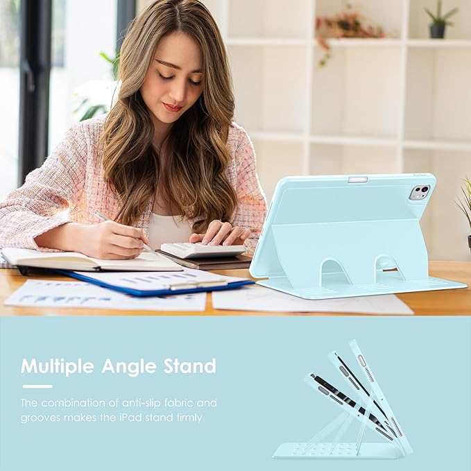 VIKESI Case for iPad Pro 11 inch (M5/M4) 2025/2024,Multiple Angles Stand Cover,Soft Back,Pencil Holder,and Auto Sleep/Wake,Ice Blue