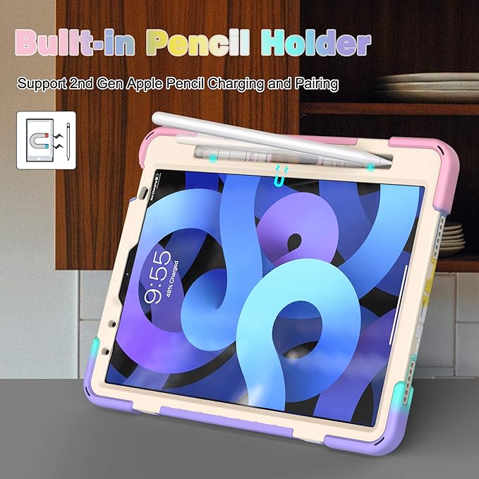 BATYUE Case for iPad Air 11-inch M4(2026)/ M3(2025) / M2(2024), iPad Air 5th/4th 10.9 inch(2022/2020), iPad Pro 11" 4th/3rd/2nd/1st Gen Case (2022/2021/2020/2018), with Pencil Holder+Shoulder Strap