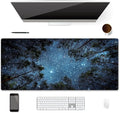 XXL Waterproof Office Desk Pad Protector 35.4x15.7 Inch - Extended Gaming Mouse Pad with Non-Slip Rubber Base, Thickened Keyboard Mat, Stitched Edges & Forest Starry Design