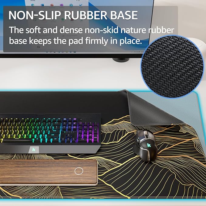 KTRIO Large Gaming Mouse Pad Desk Mat, Superior Micro-Weave Cloth, Non-Slip Rubber Base, Stitched Edges, Water-Resistant, for Gamer, Office & Home, 31.5 x 15.7 Inch, Bright Rise