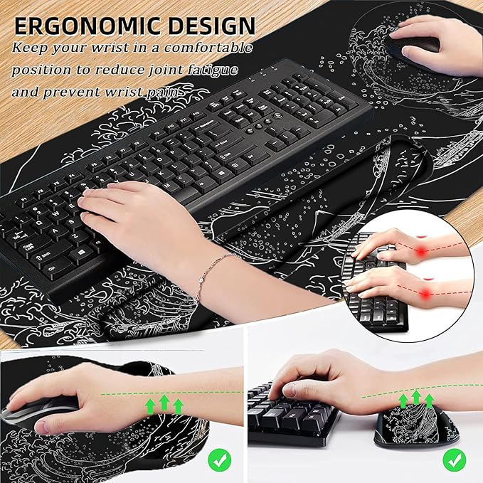 LATEEFAH Mouse Pad with Wrist Rest, Large Mouse Pad, Ergonomic Gaming Desk Pad Keyboard Wrist Rest Set, 4-in-1 Desk Mat Keyboard Mat for Home, Office