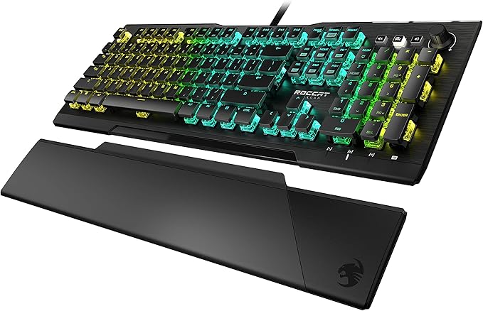 ROCCAT Vulcan Pro Linear Optical PC Gaming Keyboard, Titan Switch Full Size with Per Key AIMO RGB Lighting, Anodized Aluminum Top Plate and Detachable Palm/Wrist Rest, Low Profile, Black