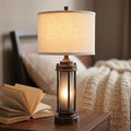25'' Farmhouse Table Lamp with 2 USB Charging Ports, Rustic Vintage Nightstand Lamp with Frosted Glass Nightlight, Retro Desk Lamp for Living Room Bedroom End Table Entryway, 2 Bulbs Included