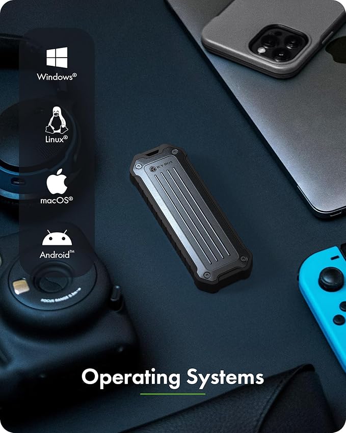 ICY BOX M.2 NVMe & SATA SSD Enclosure, External Adaptor with USB 3.2 Gen 2 Type-C 10Gbps, Dust & Shock-Proof, Supports M-Key & B+M-Key SSDs (2230 to 2280), Up to 4TB, Portable with Lanyard for Travel