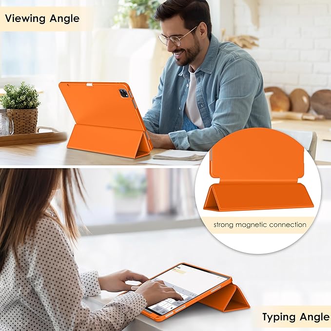 DTTO for iPad Air 13 Inch Case M4/M3/M2 2026/2025/2024, iPad Pro 12.9 Inch Case (6th/5th/4th/3rd Gen), Smart Slim Trifold Stand Soft Cover with Pencil Holder, Orange