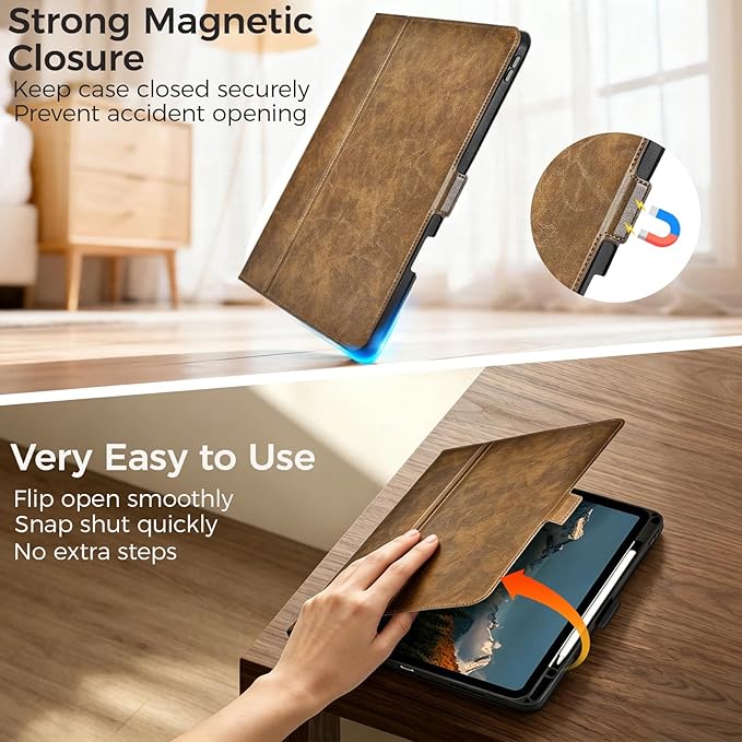 Slim Case for iPad Pro 13 Inch M5/M4 (2025/2024) A3360/A3361/A2925/A2926 with Pencil Holder,Lightweight Cover,Magnetic Closure,Multi Angle Stand,Typing Angle,Auto Sleep/Wake,Dark Brown