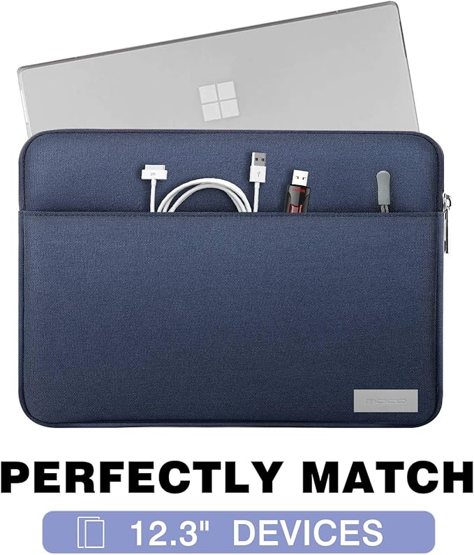 MoKo Tablet Sleeve Case Fits 13 Inch New iPad Pro M4 & Air M2 2024, iPad Pro 12.9 inch M2&M1,Galaxy Tab S8+/S9+ 12.4, Zipper Polyester Bag with Pocket, Fit Surface Pro Type Cover and Pen, Indigo