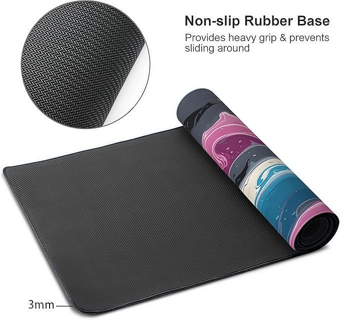 Gaming Mouse Pad, Abstract Fluid Design, 35.4 x 15.7 Inches, Non-Slip Rubber Base, Washable Desk Mat for Office and Gaming
