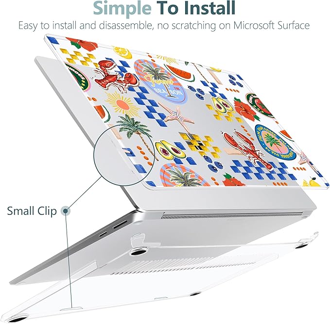 Hard Case for 15-inch Microsoft Surface Laptop Copilot+ PC 2024 (7th Ed) Fashionable Lightweight Floral Design Clear Laptop Shell, with TPU Keyboard Cover & OTG Adapters, Fruits