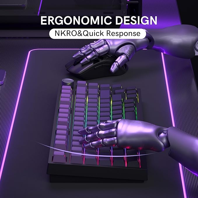COSTOM WK75 75% Wireless Gaming Mechanical Keyboard,BT5.0/2.4GHz/USB-C, Hot Swappable Pre-lubed Custom Linear Switches,Gasket Structure,RGB Backlit Keyboard for PC/Laptop/Xbox/PS4/PS5 (Purple)