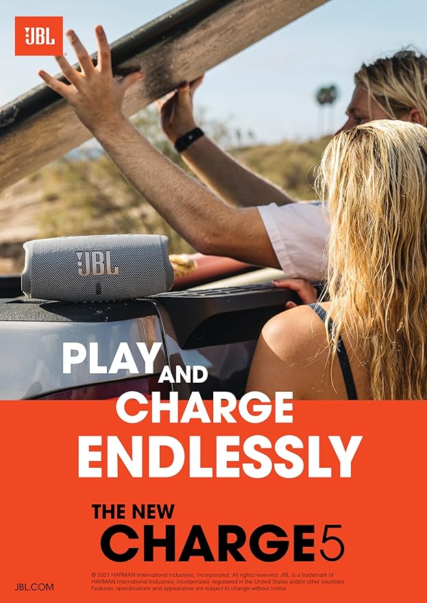 JBL CHARGE 5 - Portable Waterproof (IP67) Bluetooth Speaker with Powerbank USB Charge out, 20 hours playtime, JBL Partyboost (Teal)