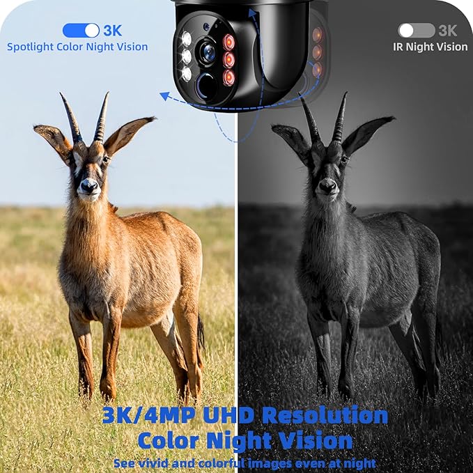 4G LTE Cellular Solar Security Camera Outdoor, No WiFi Needed, 4MP HD Color Night Vision, 360° Pan-Tilt, Built-in SIM Card, AI Motion Detection, 2-Way Talk for Jobsite/Farm