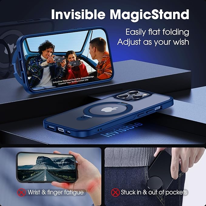 CASEKOO Designed Case for 14 Pro Max with Magnetic Invisible Stand [Military Drop Protection] [Compatible with MagSafe] Shockproof Slim Translucent Matte Promax Case 6.7 Inch, Blue