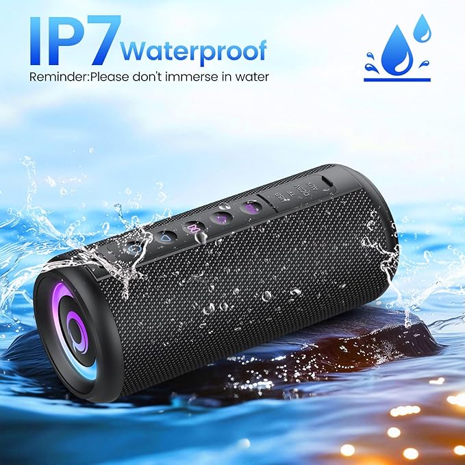 Portable Bluetooth Speaker, 2026 Bluetooth 5.4 Wireless Speaker with 20W HD Loud Stereo Sound, TWS Pairing, 20H playtime, RGB Lights, IP7, Built-in Mic, for Outdoor, Home, Beach, Party, Gift, Black