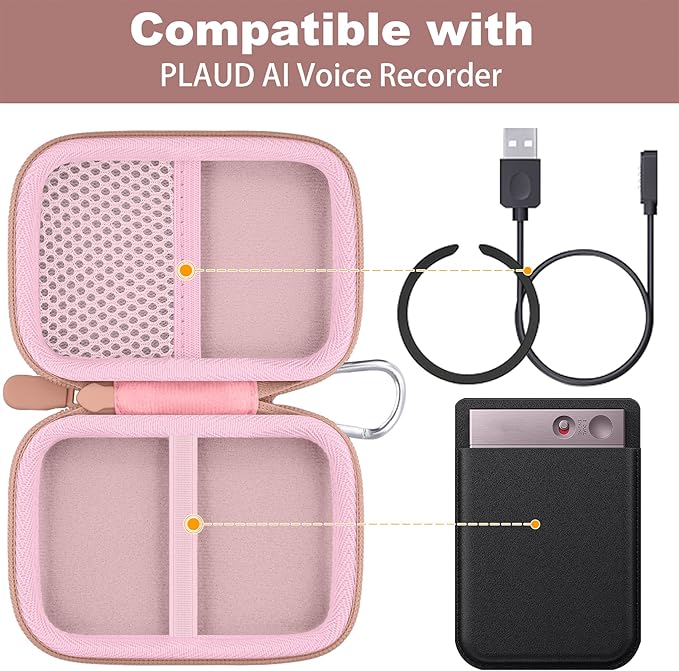 Hard Carrying Travel Case for PLAUD Note/Note Pro AI Voice Recorder,Compatible with Digital Recorder and Magnetic Protective Case(Rose Gold)
