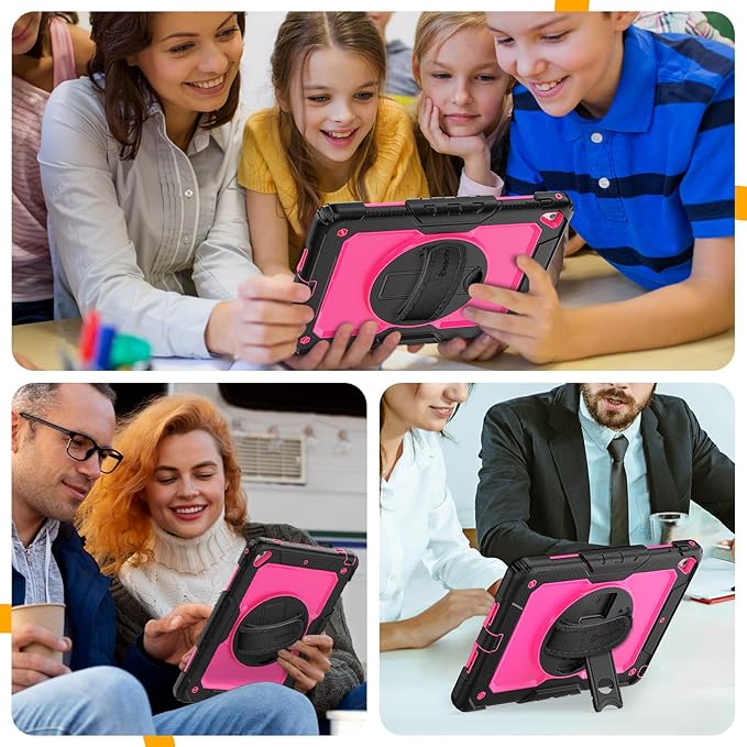 Timecity Case for iPad Air2/ for iPad 6th/5th Generation 2018 2017, for iPad Pro 9.7 Case, with Screen Protector Pencil Holder Rotating Stand/Strap Full-Body Silicone+PC Protective Case- Rose