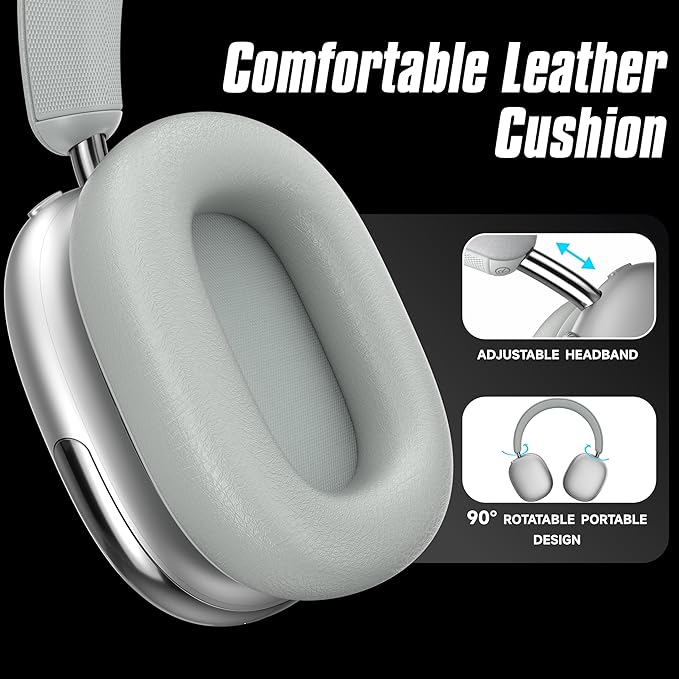 Freepods Over-Ear Bluetooth Headphones with Mic,120 Hour Playtime Active Noise Cancelling,Hi-Res Audio,Wireless ANC Headset, Android Compatible - Silver