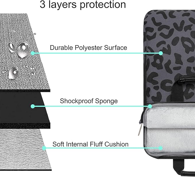 MOSISO 12.9 inch Tablet Sleeve Bag for iPad Pro 13 M4&iPad Air 13 M3 M2,iPad Pro 12.9 M2 M1 6/5th,Surface Laptop Go 12.4,Galaxy Tab S8+/S9+ 12.4, Leopard Grain Tablet Shoulder Bag with 3 Pockets,Black