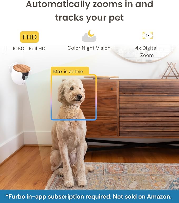 Furbo Mini Pet Camera [Subscription Required] Unlock Camera w/Paid Plan: Home Security with Dog & Cat Safety Alerts, 2-Way Audio, Mountable Smart Cam (Low Risk, 3mo Min. Cancel Anytime)