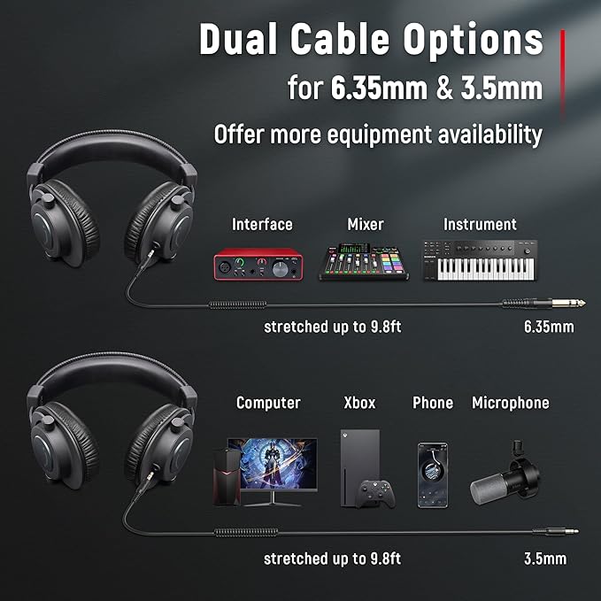 FIFINE Studio Microphone 6.35mm/3.5mm Headphones Bundle, USB PC Condenser Microphone with Scissor Arm Stand, Shock Mount, Monitor Over-Ear Headphones, for Instruments Recording Podcasting (T669+H8)
