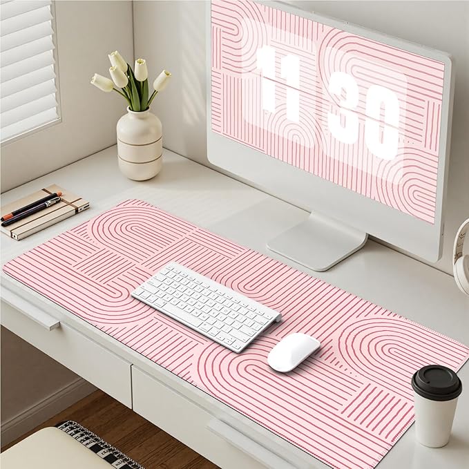 iCasso Pink Desk Matt for Desktop, Cute Desk Pad Mat, Large Mouse Pad, Anti-Slip Big Mousepad with Stitched Edges, Keyboard Pad for Computer(Pink)