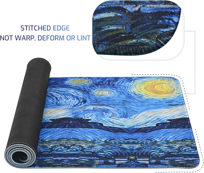 Mouse Pad, Van Gogh Starry Night Extended Large Gaming Mouse Pad, 31.4"x11.8" Non-Slip Rubber Base XL Large Mousepad with Stitched Edges,Waterproof Keyboard Mouse Mat Desk Pad