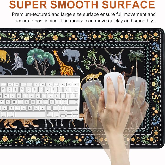 L-SPOUTTO Jungle Animal Desk Mat for Keyboard and Mouse,XXL Large Mouse Pad Non-Slip Keyboard Pad Waterproof Desktop Mat for Laptop Computer Work Game Home Office-Black