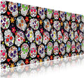 XXL Gaming Mouse Pad with Stitched Edges for Home & Office - Colorful Sugar Skull Abstract Seamless Floral Day of The Dead Design, Smooth Cloth Surface Anti-Slip Rubber Base Large Desk Mat