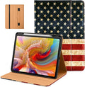 DTTO for iPad Pro 13 inch Case (M5/M4) 2025/2024, Premium Leather Business Folio Stand Cover with Pencil Holder - Auto Wake/Sleep & Multiple Viewing Angles, Built in Hand Strap & Pocket, US Flag