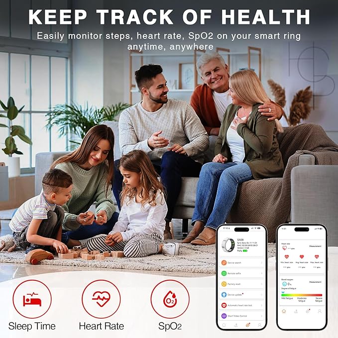 Smart Ring Women, Smart Ring Men Fitness Tracker with Heart Rate, Blood Oxygen, Sleep Monitoring, Step Counting, IP68 Waterproof for iPhone and Android (#9)