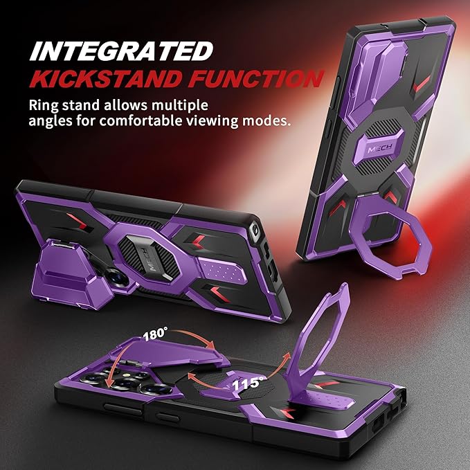 TONGATE for Samsung Galaxy S24 Ultra Case Compatible with MagSafe, [Ring Stand & Camera Cover Kickstand] Drop Shockproof Rugged Protection Phone Case for S24 Ultra with Screen Protector 6.8", Purple