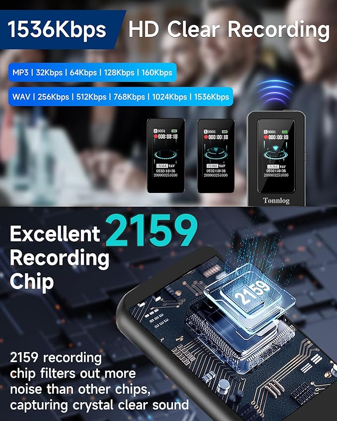 64GB (4500 Hours) Digital Voice Recorder, Tonnlog HD Voice Activated Recorder with AI-Intelligent Noise Reduction, Recording Device for Meeting Lecture Class Interview