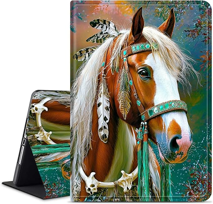 for Amazon Kindle Fire HD 8 (8th/7th/6th Generation, 2018/2017/2016 Release) 8" Tablet Case, Slim Kickstand Stand Leather Smart Cover with Auto Wake/Sleep, Feathered Horse