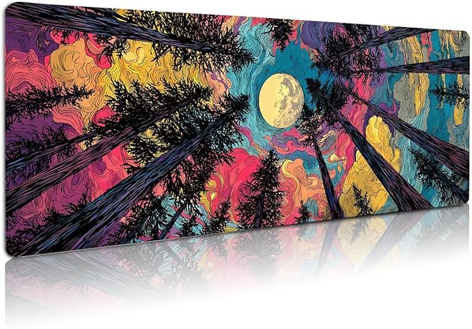Extended Gaming Mouse Pad, Large Mouse Mat 3 mm Nature Rubber Base Mousepad with Stitched Edges, Non-Slip Desk Mat for Office Home Great Gift 31.5x11.8 Inch (Starry Forest 1)