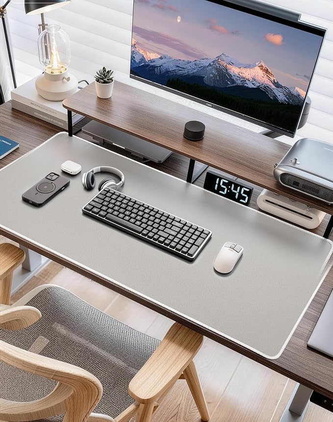 Reniteco Waterproof Large Gaming Mouse Pad with Durable Stitched Edges, Non-Slip Rubber Base, Grainy Jacquard Mouse Mat Desk Pad for Home Office Gaming, 35.4''x15.7''x0.12'', Matte Beige