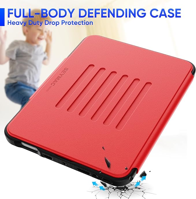 SEYMAC stock Case for iPad mini 7 (A17 Pro)/ Mini 6 8.3'', Strong Magnetic Auto Sleep Shockproof Case with Absorbing Multi-Angles Stand, Pen Holder, Card Slot, Red